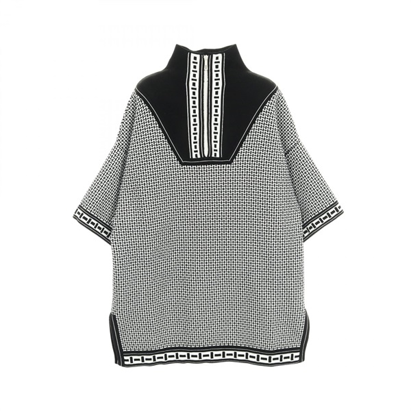 HERMES Knit Sweater Pullover wool Black White #34 Used Women