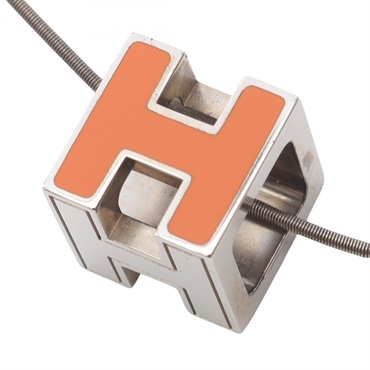 HERMES Cage d'H cube Necklace pendant 43cm Stainless Steel Orange Used