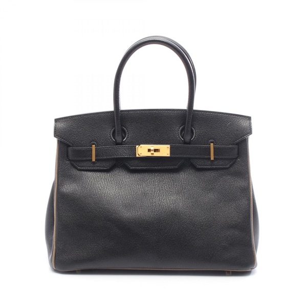 HERMES Birkin 30 Verso Handbag Chevre Black Etoupe Grey Used Women GHW C
