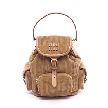 Miu Miu Backpack 5BZ043_AF81_F0401 leather Corduroy Brown Used Women