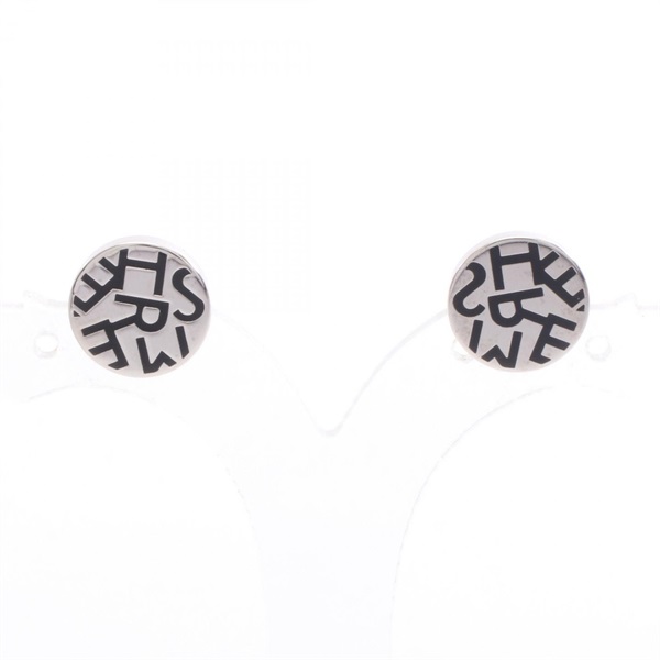 HERMES Logo round Pierced earrings boucle doreilles Stainless Steel Used