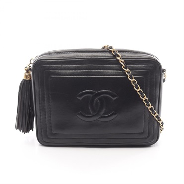 CHANEL COCO Mark Chain Shoulder Crossbody Bag Lamb leather Black GHW Used Women