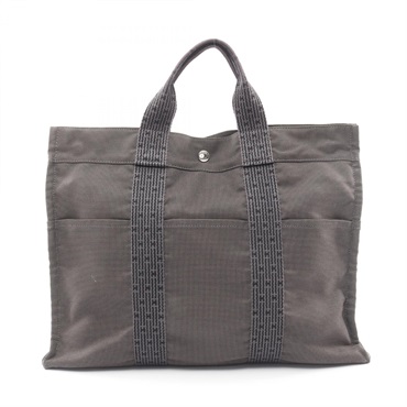 HERMES Herline MM Tote Handbag Nylon canvas Gray Used unisex SHW