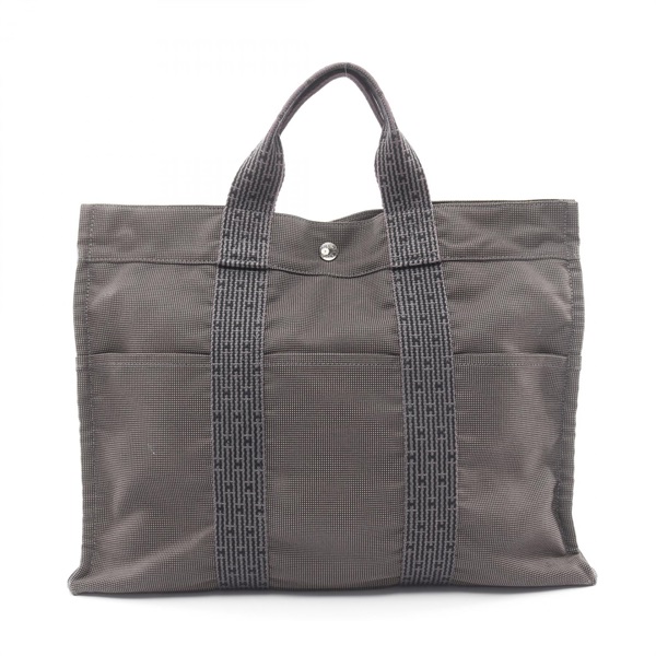 HERMES Herline MM Tote Handbag Nylon canvas Gray Used unisex SHW