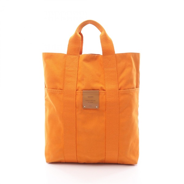 HERMES Fourre-tout Cabas Tote hand Bag canvas Orange Used Women