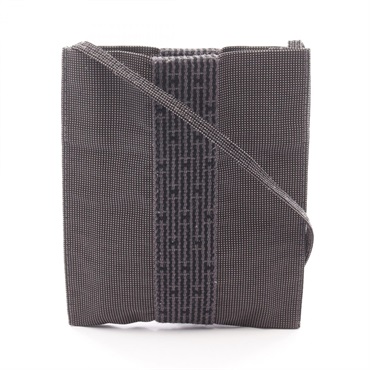 HERMES Herline pochette Shoulder crossbody Bag Nylon canvas Gray Used Women