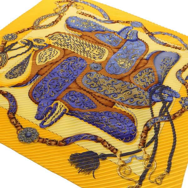 HERMES Carreprise Festival Scarf silk Yellow Blue Brown Used Women
