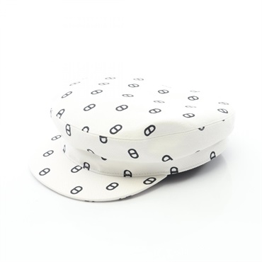 HERMES Chaine dAncre Hats Beret canvas White Used Women 62cm