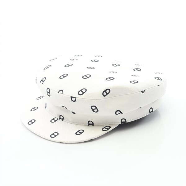 HERMES Chaine dAncre Hats Beret canvas White Used Women 62cm