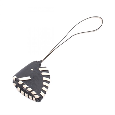 HERMES Cheval Tresse bag charm Epsom leather Black Beige Nata Used Women K