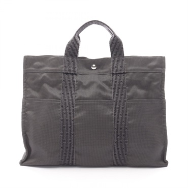 HERMES Herline MM Tote hand Bag Nylon canvas Gray Used SHW