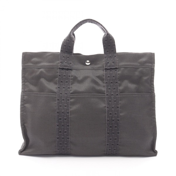 HERMES Herline MM Tote hand Bag Nylon canvas Gray Used SHW