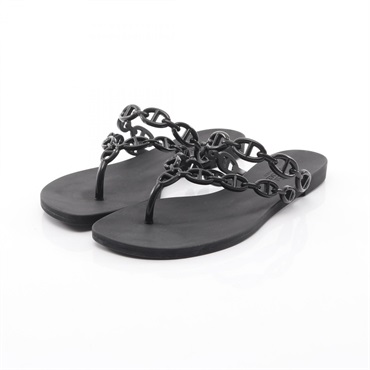 HERMES Island Chaine d'Ancre Sandals Shoes H241051Z rubber Black Used Women #36
