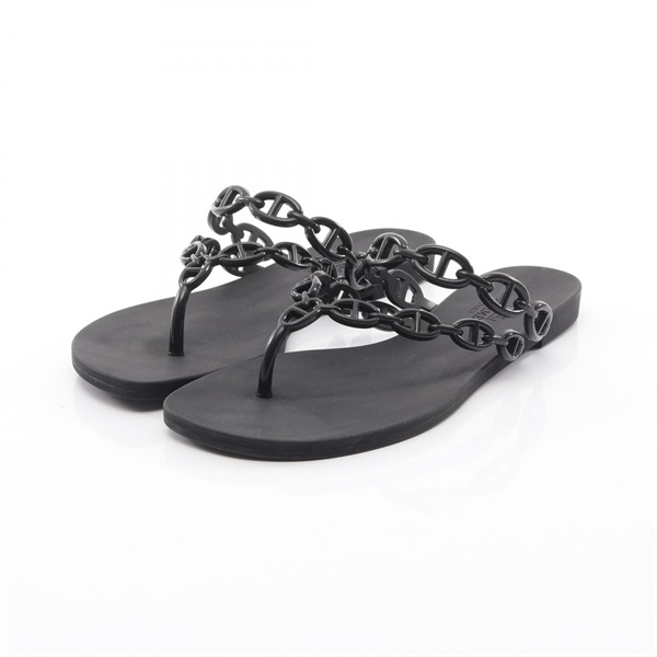 HERMES Island Chaine d'Ancre Sandals Shoes H241051Z rubber Black Used Women #36