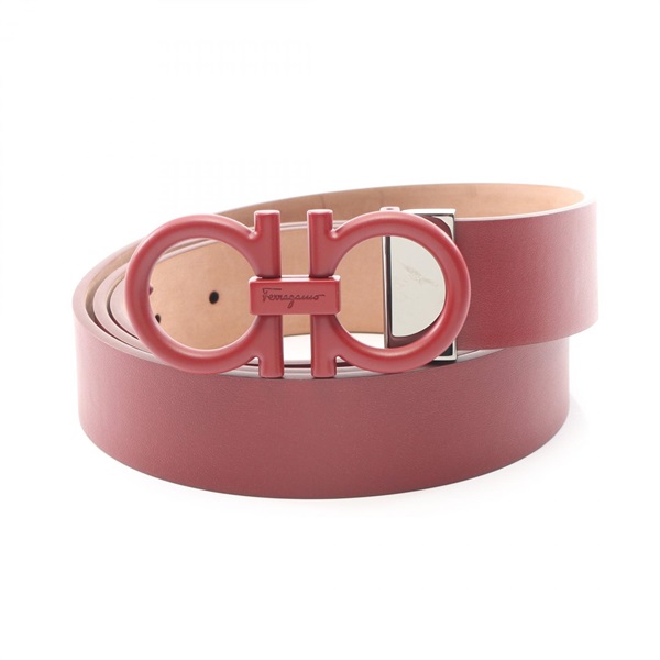 Salvatore Ferragamo Double Gancini belt ceinture leather Bordeaux Used mens