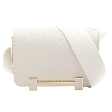 HERMES Geta Shoulder crossbody hand Bag B Chevre GHW White Mushroom Used Women