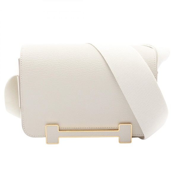 HERMES Geta Shoulder crossbody hand Bag B Chevre GHW White Mushroom Used Women