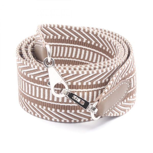 HERMES Bandouliere Sangle Caval Shoulder strap Swift leather canvas Gray White W