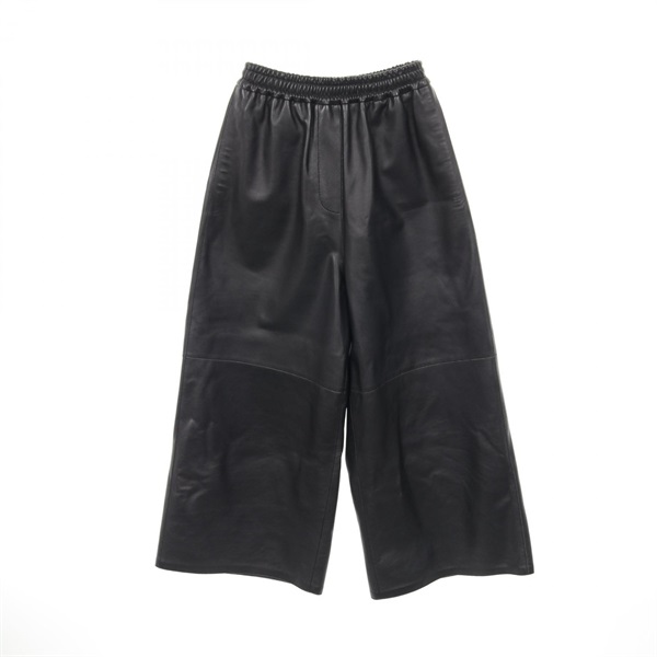 LOEWE Anagram Cropped Trousers Pants Leather Black #XS Used Women