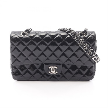CHANEL Matelasse W flap chain Shoulder Bag Patent leather Black Used SHW