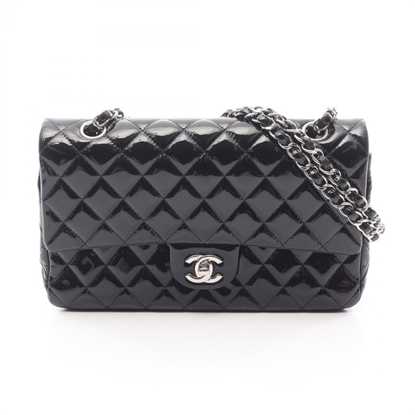 CHANEL Matelasse W flap chain Shoulder Bag Patent leather Black Used SHW