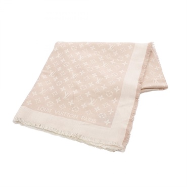 LOUIS VUITTON Shawl Stall scarf wrap echarpe silk wool Monogram Shine Pink Used