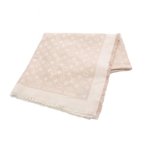 LOUIS VUITTON Shawl Stall scarf wrap echarpe silk wool Monogram Shine Pink Used