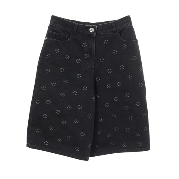 CHANEL Camellia COCO Mark Denim half pants #36 cotton Black Used Women CC