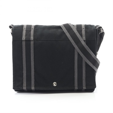 HERMES Fourre-tout Bassas PM Shoulder crossbody Bag canvas Black Gray Used