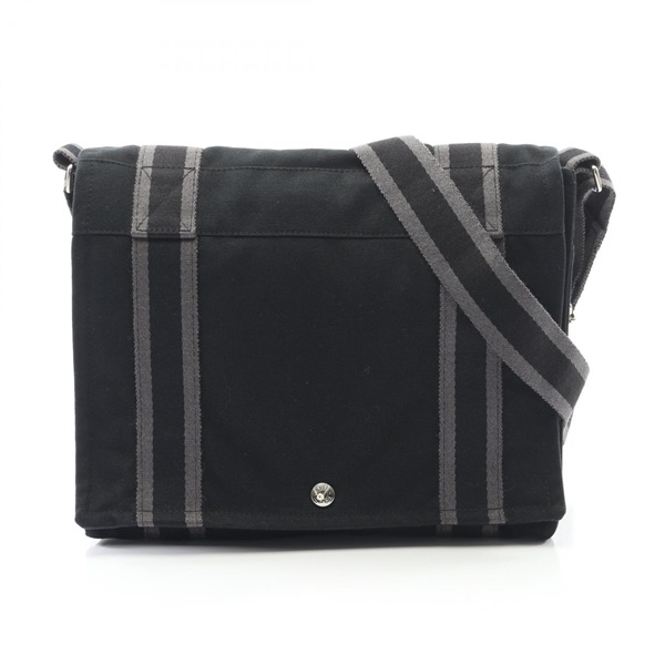 HERMES Fourre-tout Bassas PM Shoulder crossbody Bag canvas Black Gray Used