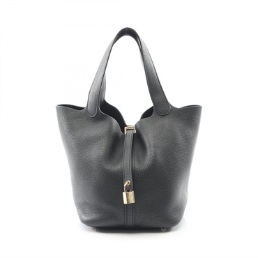 HERMES Picotin Lock MM Tote Handbag Clemence leather Black Used Women GHW U