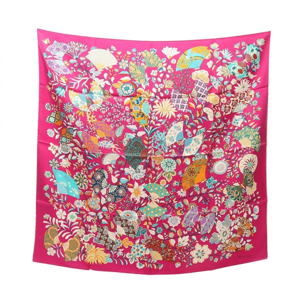 HERMES Carre 90 Fleurs et papillons de tissus Scarf echarpe wrrap silk Pink used