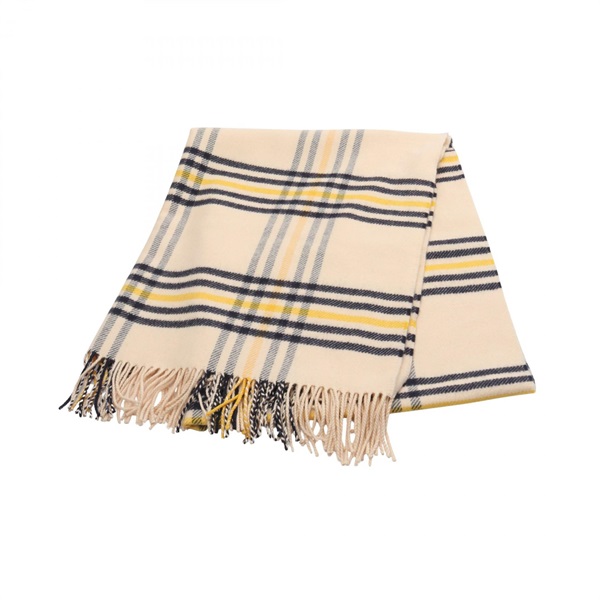 HERMES Scarf stole wrap echarpe cashmere Beige Navy Yellow Used Women