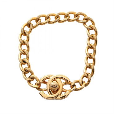 CHANEL COCO Mark Turnlock Bracelet 15.5cm Gold Plated Used Women CC
