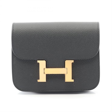 HERMES Constance Slim Bi-fold wallet purse Epsom leather Black PG Harware Used Z