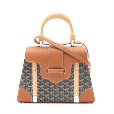 GOYARD Saigon PM 2Way Shoulder Handbag Canvas Leather Black Brown Used Women