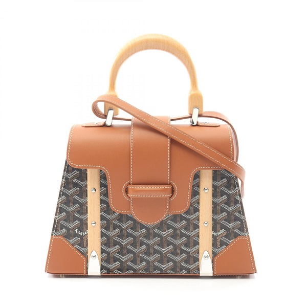 GOYARD Saigon PM 2Way Shoulder Handbag Canvas Leather Black Brown Used Women