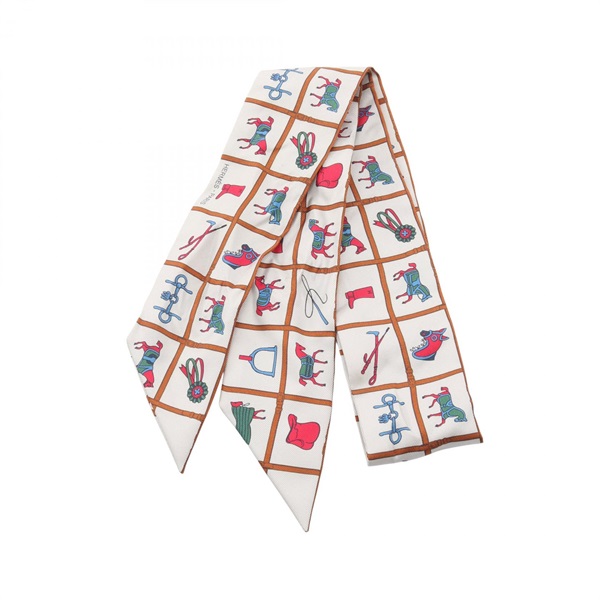 HERMES Twilly Couvertures et tenues de Jour Scarf wrap echarpe silk White Used