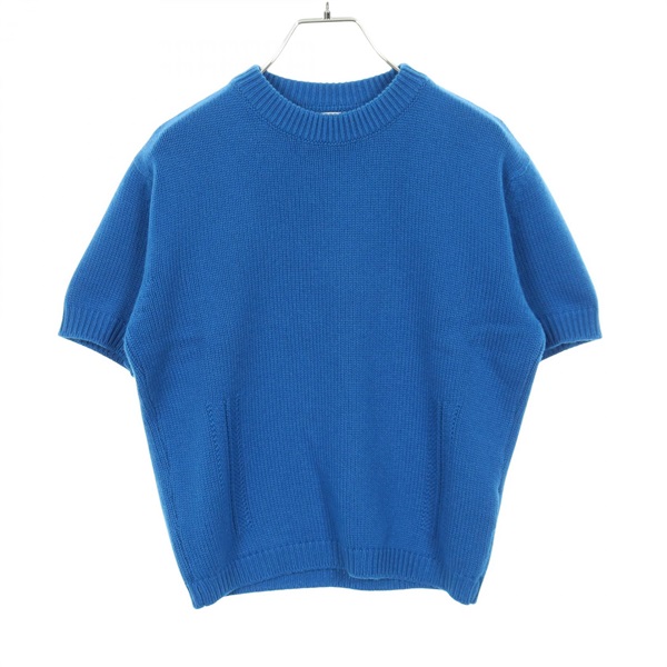 HERMES Knitwear short sleeve tops sweater #34 cashmere cotton Blue Used Women