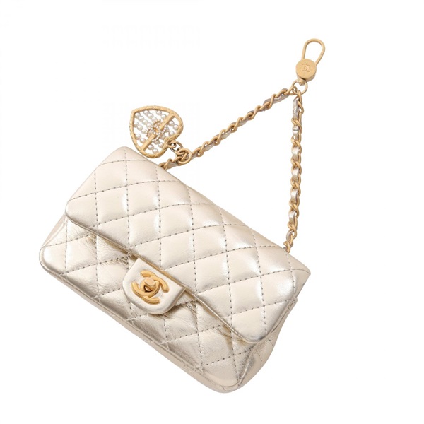 CHANEL Matelasse Classic bag charm Lambskin leather Gold Used Women GHW