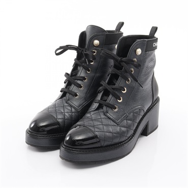 CHANEL Short Boots #38 1/2 G38514Y5558494305 leather Patent Artificial pearl CC