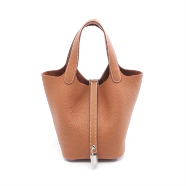 HERMES Picotin Lock PM Tote Handbag Clemence leather Brown Gold Used Women K SHW