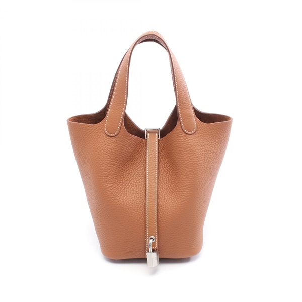 HERMES Picotin Lock PM Tote Handbag Clemence leather Brown Gold Used Women K SHW