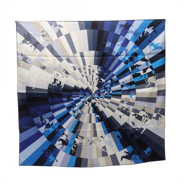 HERMES Carre90 GALOP CHROMATIQUE Scarf stole wrap echarpe silk Navy Blue