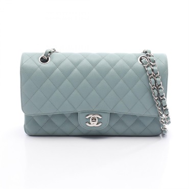 CHANEL Matelasse W flap Chain Shoulder Bag A01112 leather Blue Used Women SHW CC