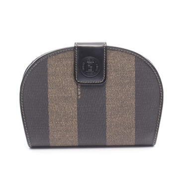 FENDI Pequin Bi-fold wallet purse 01223 leather canvas Brown Black Used Women