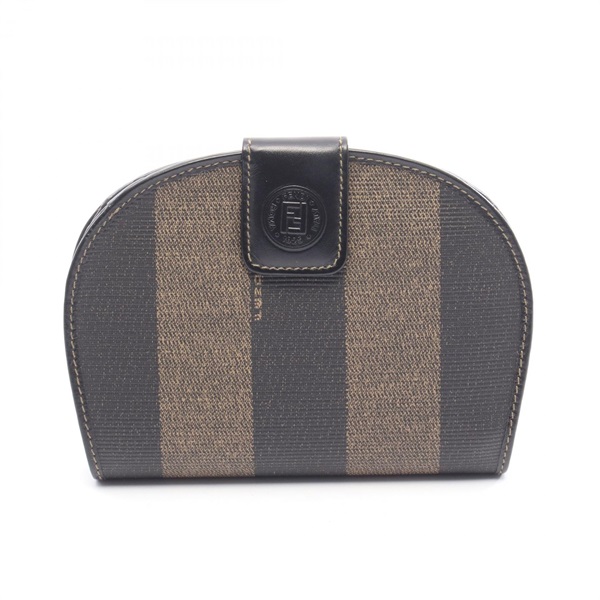 FENDI Pequin Bi-fold wallet purse 01223 leather canvas Brown Black Used Women