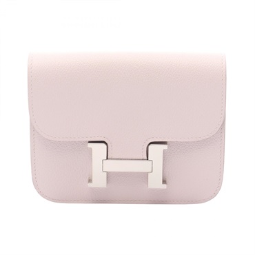 HERMES Constance Slim Bi-fold wallet purse B Evercolor leather Pink SHW Used
