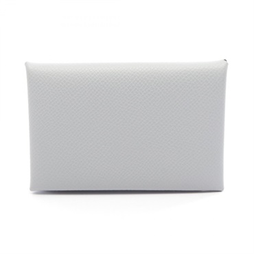 HERMES Calvi Coin purse Card case holder K Epsom leather Blue SHW Women