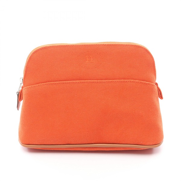 HERMES Bolide cosmetic pouch case 20 canvas leather Orange Brown SHW Used Women
